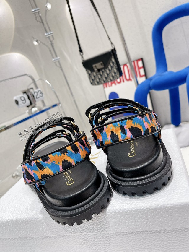 Dior迪奧2022新款新色系魔術貼涼鞋原版複刻專櫃豹紋系沙灘涼鞋女士涼鞋 dx3089